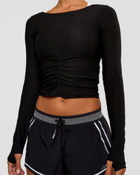Woman wearing Scrunch Long Sleeve Tee - Black | Model:Brylee | Size:XS | Thumbnail Index: 5