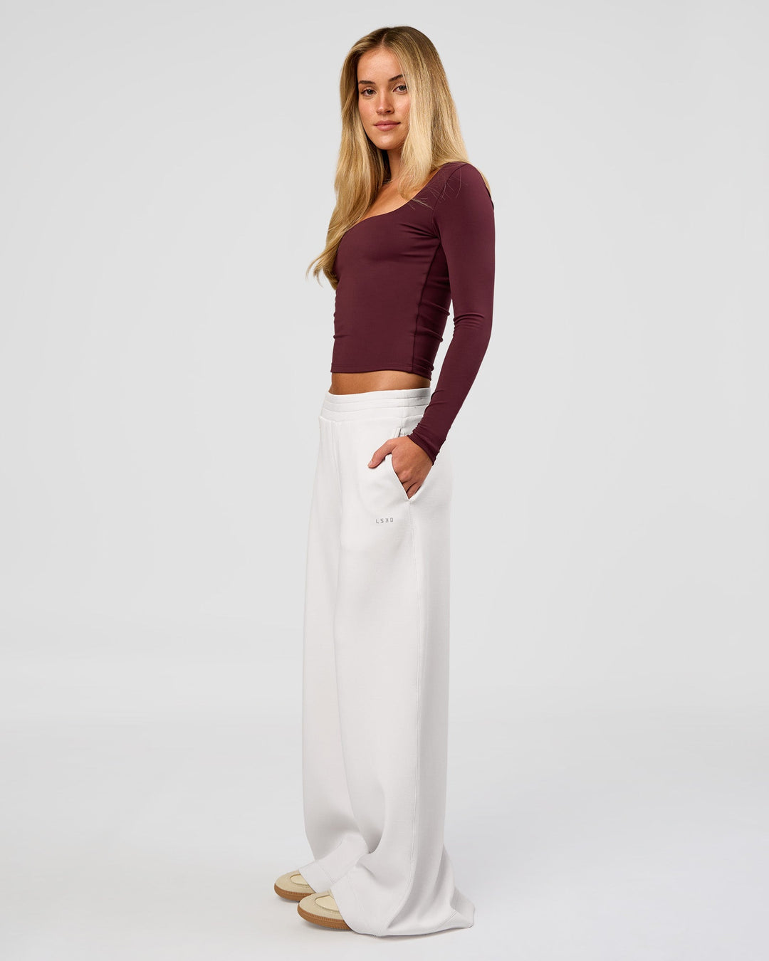 Woman wearing Show It Off Long Sleeve Top in Cherry Lacquer | Model:Issy | Size:XS - view 4