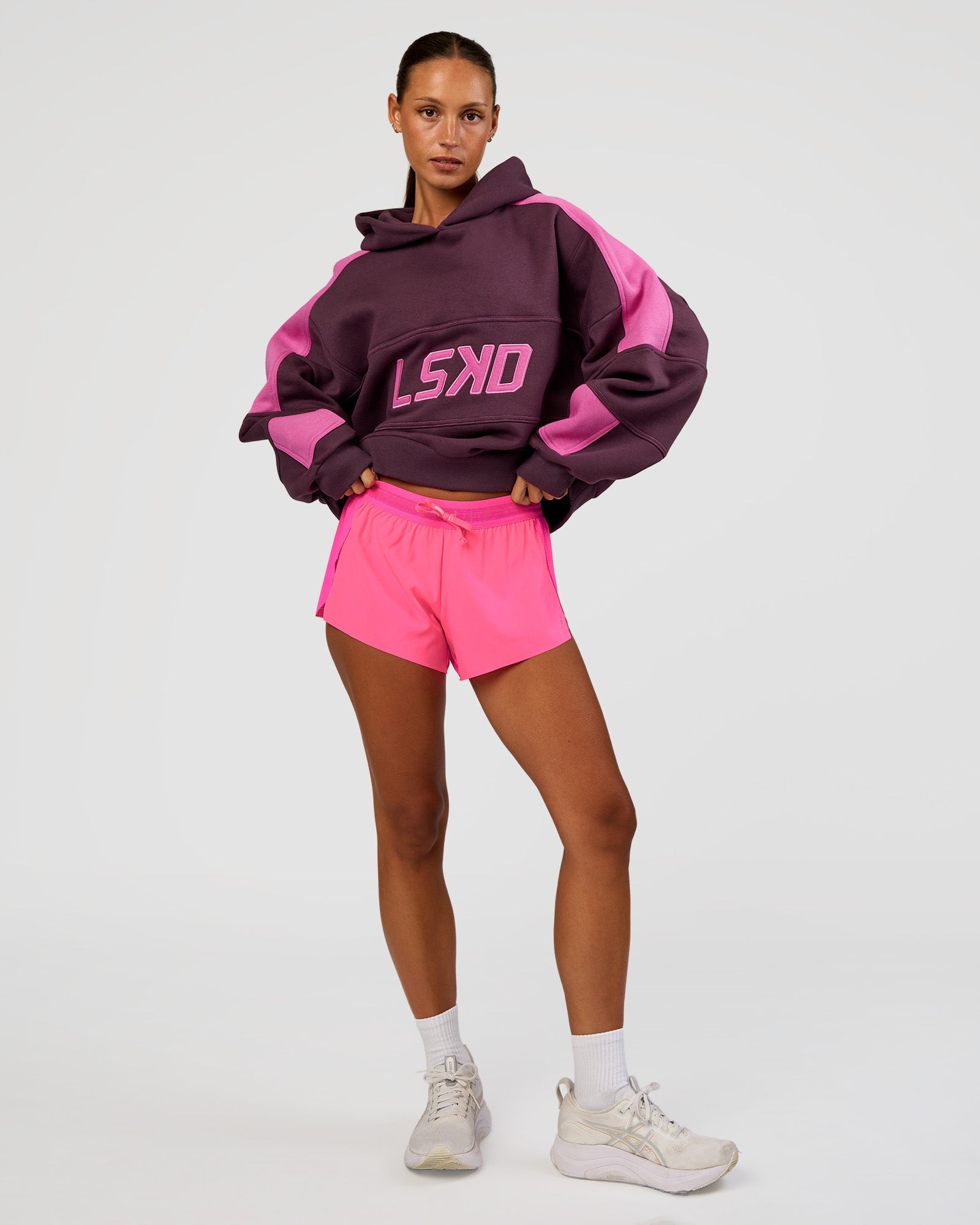 Slam Cropped Oversized Hoodie - Midnight Plum-Ultra Fuchsia | LSKD
