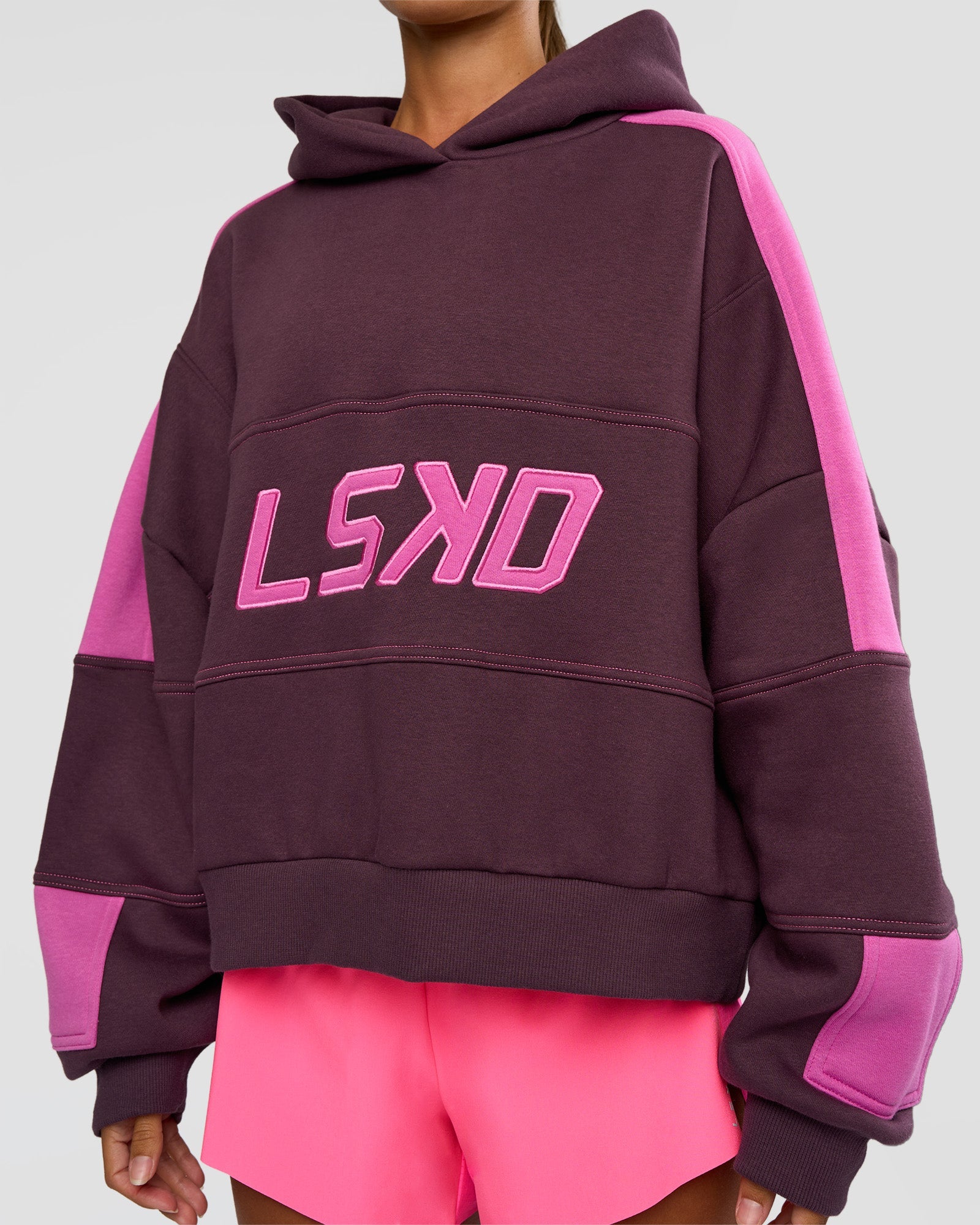 Slam Cropped Oversized Hoodie - Midnight Plum-Ultra Fuchsia | LSKD