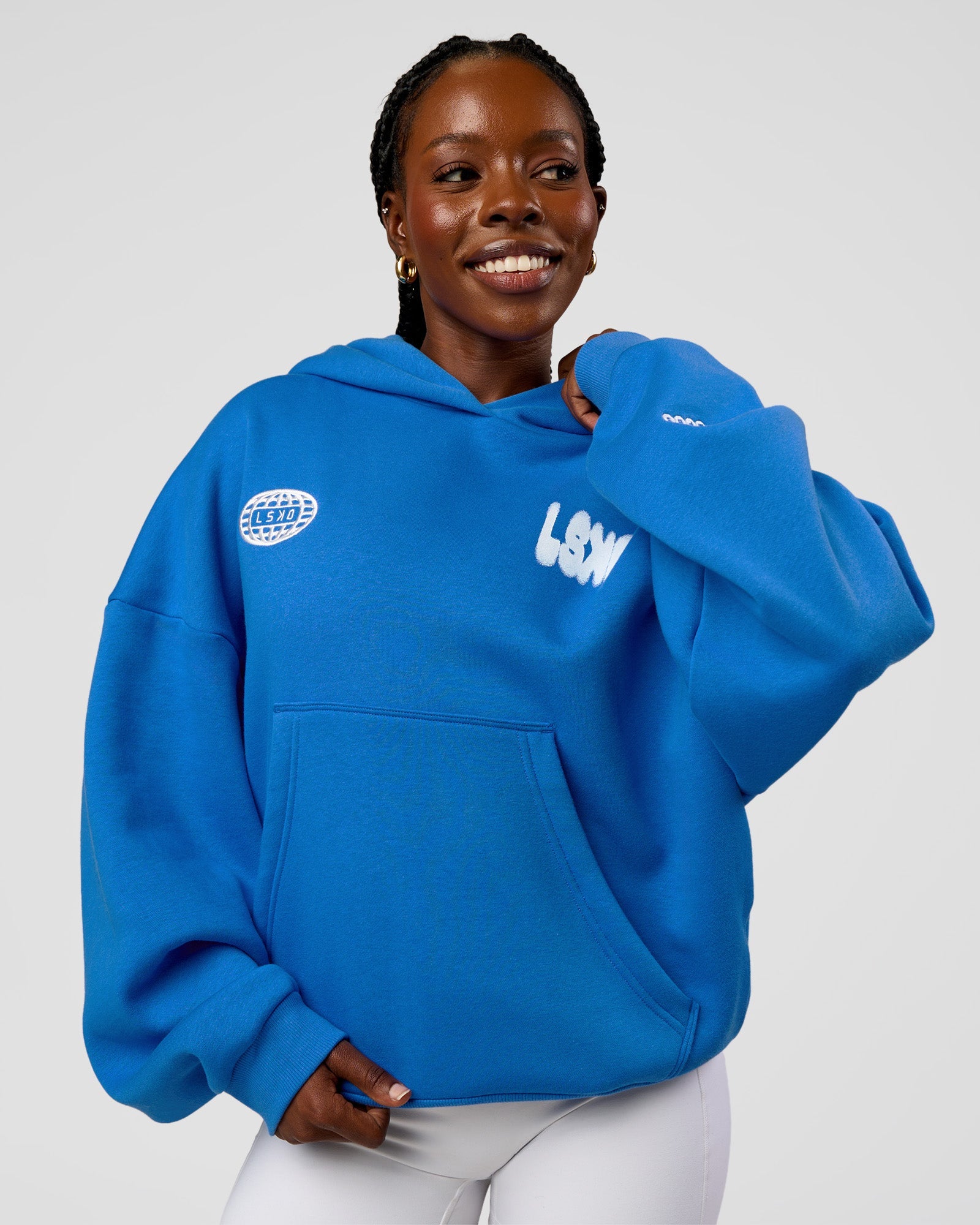 Static Grit Unisex Boxy Hoodie - Palace Blue-White | LSKD – LSKD US