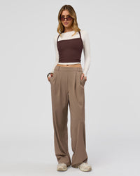 Woman wearing StretchShift Wide Leg Pant - Taupe Ash | Model:Leilani | Size:XS