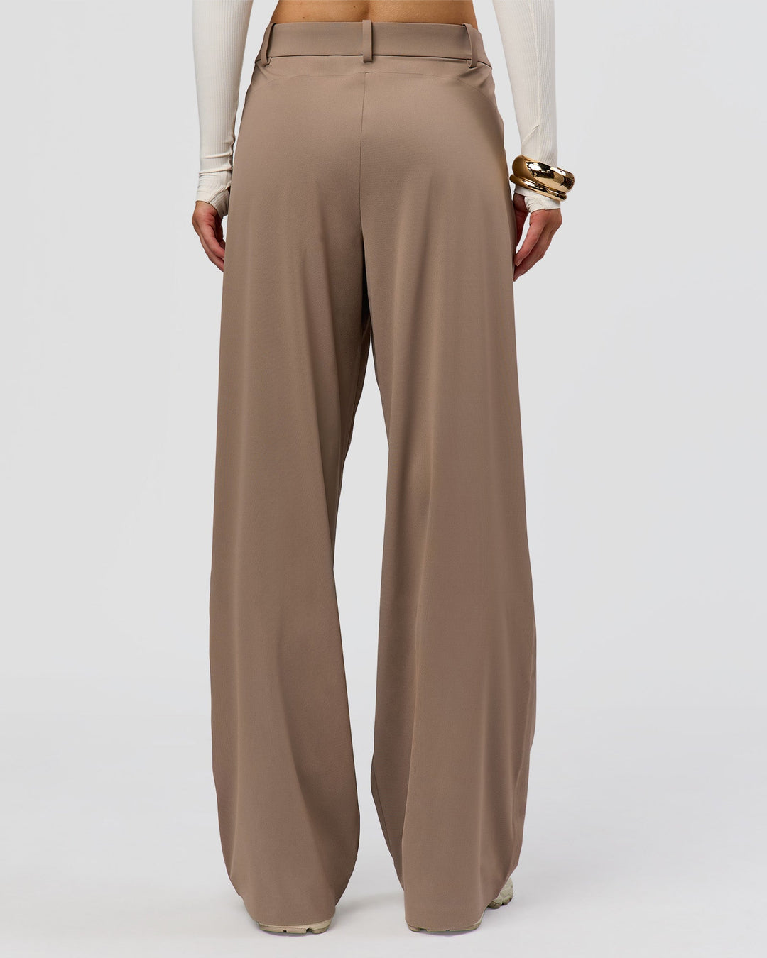 Woman wearing StretchShift Wide Leg Pant - Taupe Ash | Model:Leilani | Size:XS