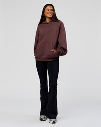 Woman wearing Unisex Love The Process Oversize Hoodie - Cocoa Powder-Hot Chocolate | Model:Bianca | Size:XS