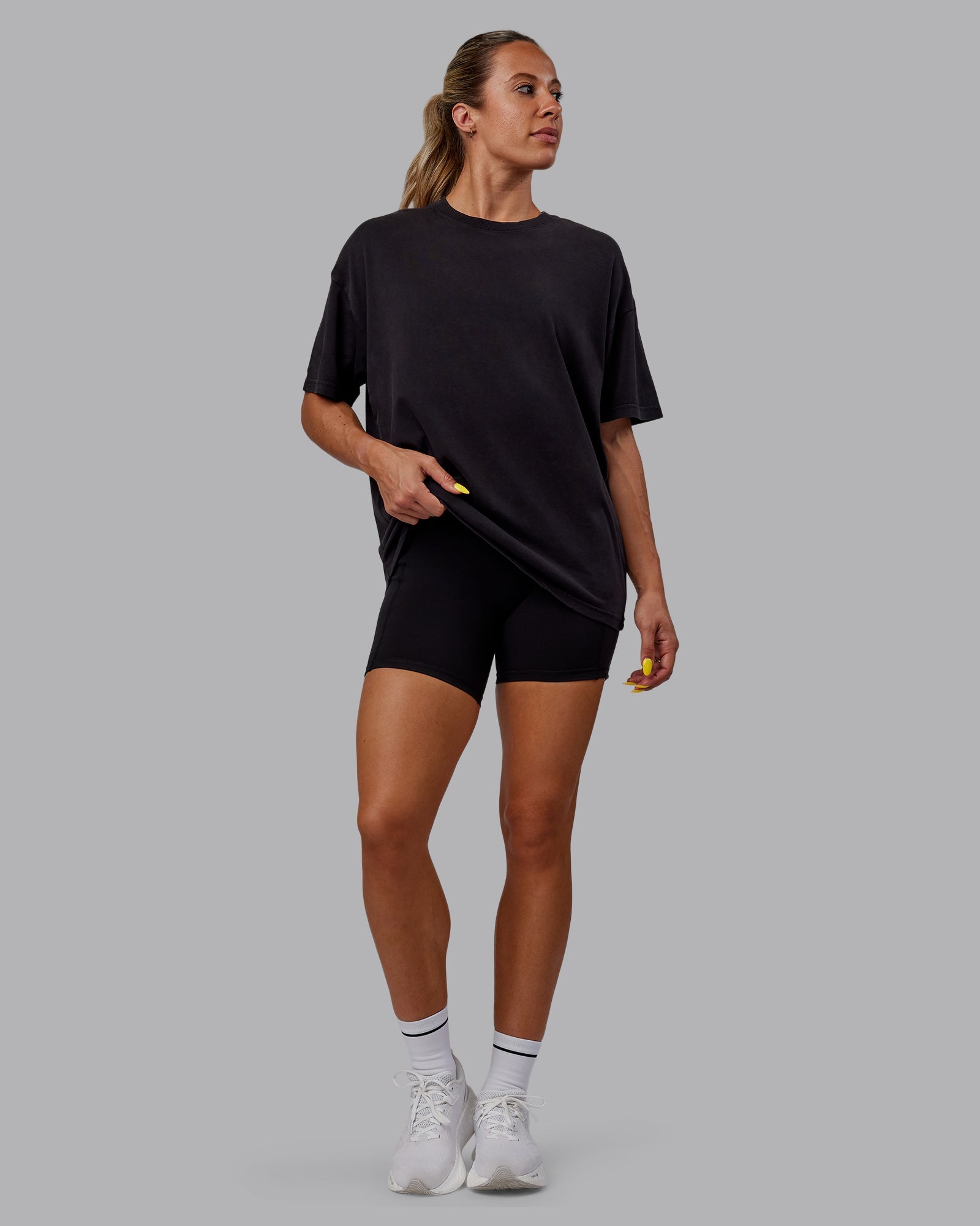 Unisex Washed Pressure Heavyweight Tee Oversize - Black-White