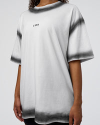 Woman wearing Urban Blur Heavyweight Unisex Oversized Tee - White-Black | Model:Jordan | Size:S