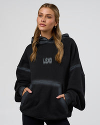 Woman wearing Urban Blur Unisex Oversized Hoodie - Black-Dark Storm | Model:Leilani | Size:XS