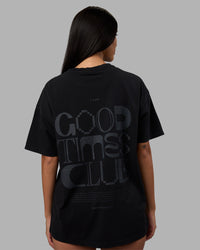 Woman wearing Variation Heavyweight FLXCotton Oversized Tee - Black-Black | Model:Rhiley | Size:XS