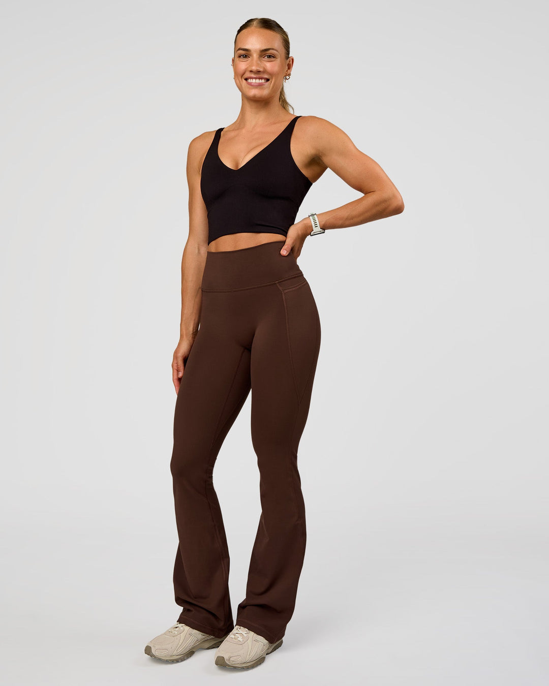 Woman wearing Vitality Long Line Sports Bra - Black | Model:Maja | Size:XS - view 3