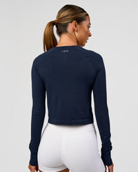Woman wearing AeroFLX+ Seamless Long Sleeve Skimmer Tee - Future Navy/Future Navy | Model:Charli | Size:XS | Thumbnail Index: 4