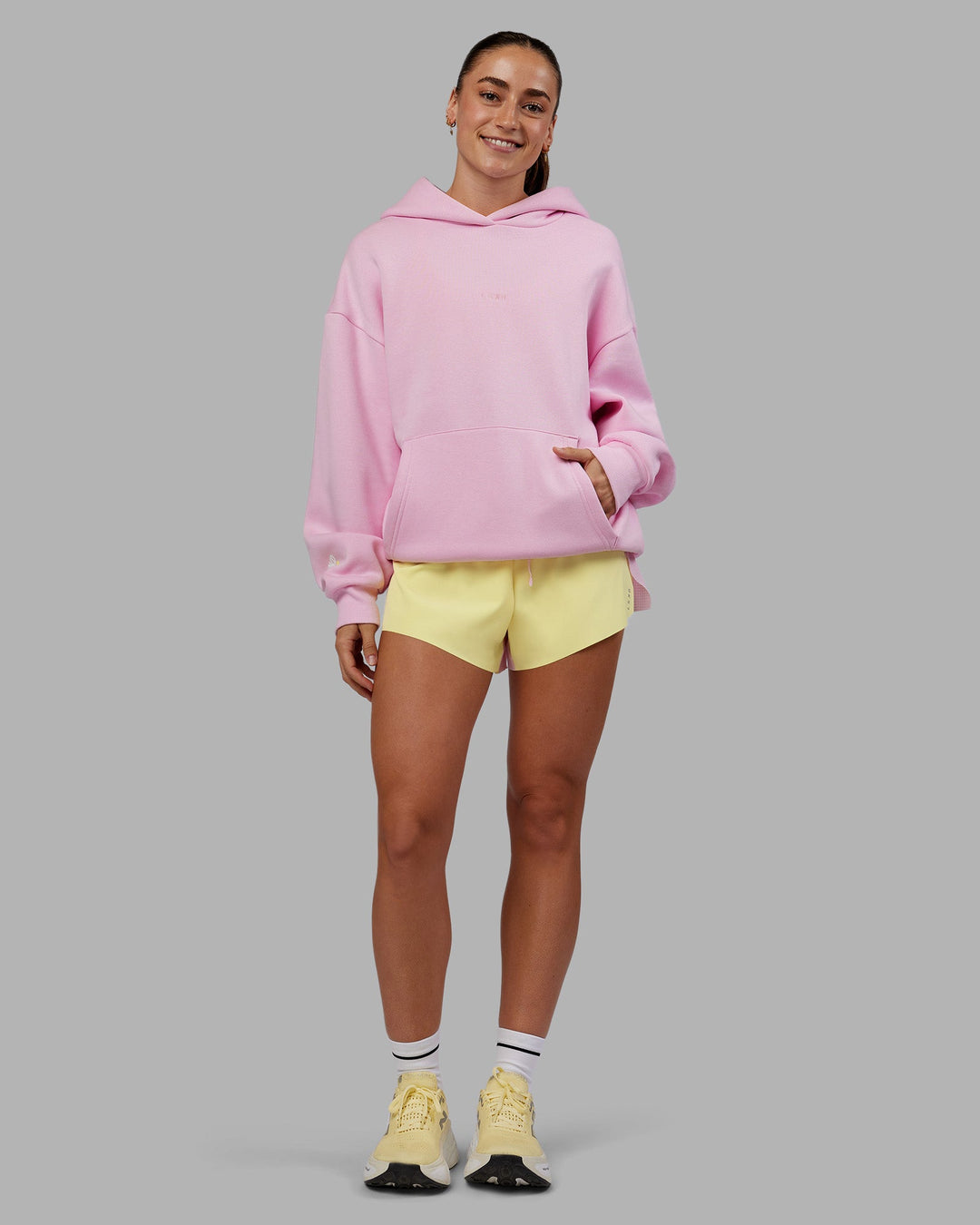 Woman wearing Your Race Oversized Hoodie - Marshmallow | Model:Grace | Size:XS