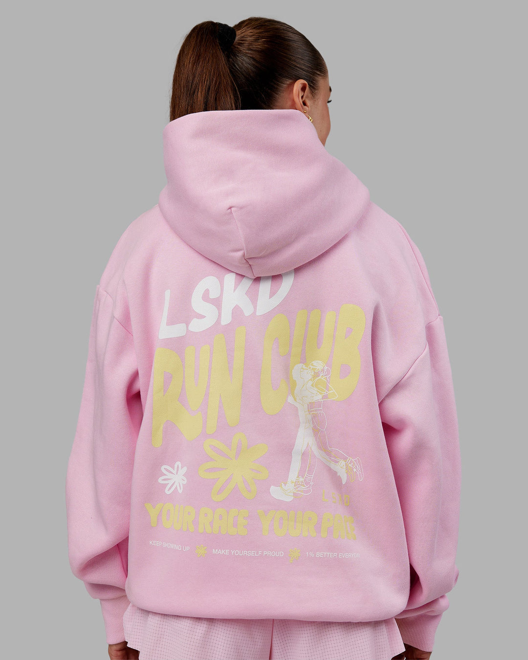 Woman wearing Your Race Oversized Hoodie - Marshmallow | Model:Grace | Size:XS