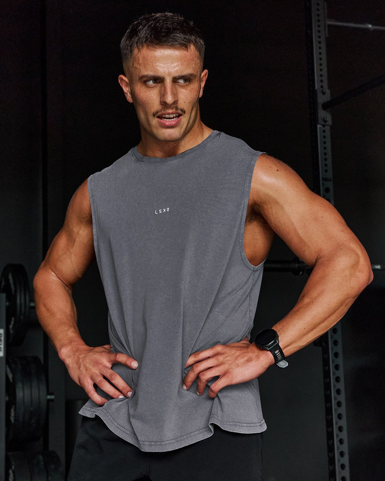 Man wearing Lifting Club FLXCotton Tank - Black-White
