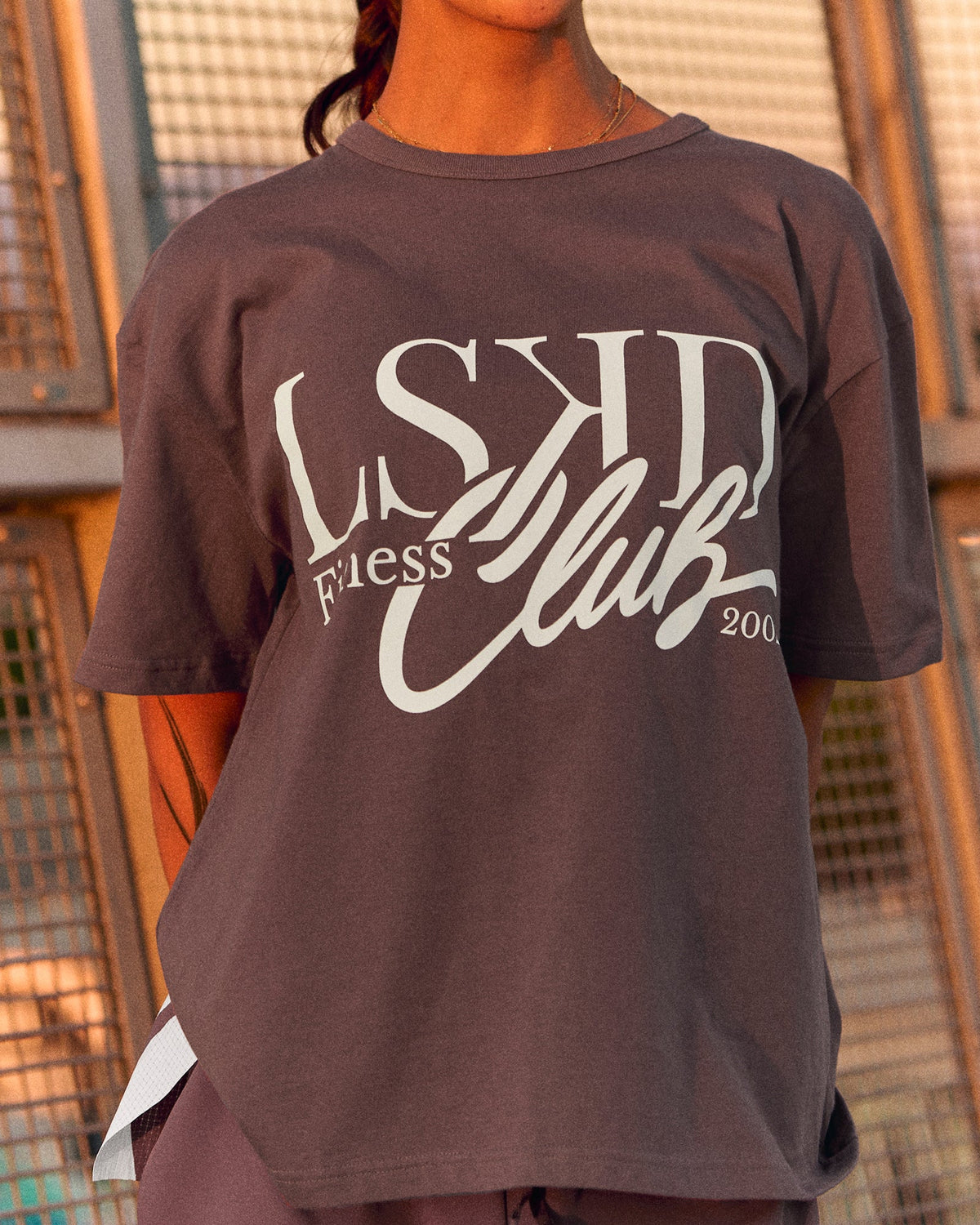Campaign image of LSKD Fitness Club Heavyweight Oversized Tee - Cocoa Powder-Off White - view 1