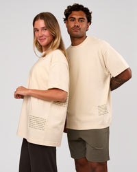 Duo wearing Block Heavyweight Oversized Tee  - Vanilla Bean | Model:Amity | Size:S | Model:Xav | Size:L | Thumbnail Index: 0