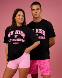 Duo wearing BCAM FLXCotton Graphic Oversized Tee - Black | Model:Bianca | Size:S | Model:Albert | Size:M | Thumbnail Index: 0