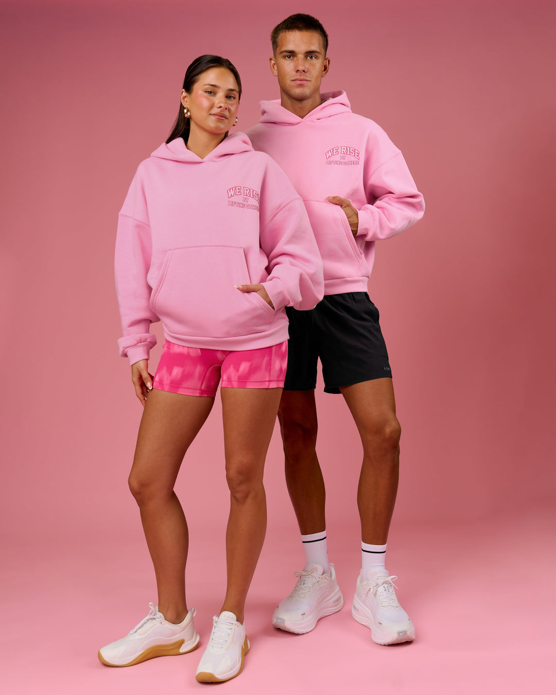 Duo wearing BCAM Heavyweight Boxy Hoodie - Pink Rose | Model:Bianca | Size:S | Model:Albert | Size:M - view 4