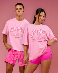 Duo wearing BCAM Heavyweight FLXCotton Graphic Boxed Tee - Pink Rose | Model:Bianca | Size:S | Model:Albert | Size:M | Thumbnail Index: 0