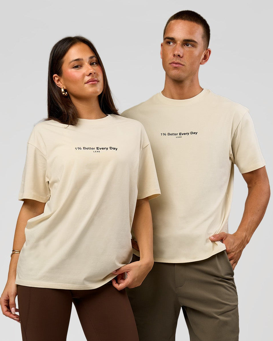 Duo wearing VS6 1% Better FLXCotton Oversize Tee - Vanilla Bean | Model:Bianca | Size:XS | Model:Albert | Size:M - view 1