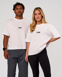 Duo wearing Progression Super Heavyweight Boxed Tee - White-Black | Model:Issy | Size:XS | Model:Xav | Size:L | Thumbnail Index: 0