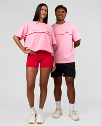 Duo wearing Inline Heavyweight FLXCotton Oversized Tee - Pink Rose-Flame | Model:Rhiley | Size:XS | Model:Xav | Size:L | Thumbnail Index: 3