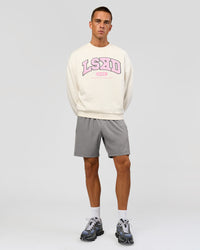 Man wearing Varsity Boxy Crew - Off White-Pink Rose | Model:Albert | Size:L | Thumbnail Index: 4