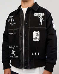 Man wearing Andrew J. Steel x LSKD Bomber Jacket - Black | Model:Jaiden | Size:L | Thumbnail Index: 1