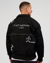 Man wearing Andrew J. Steel x LSKD Bomber Jacket - Black | Model:Jaiden | Size:L | Thumbnail Index: 4