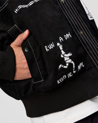 Man wearing Andrew J. Steel x LSKD Bomber Jacket - Black | Model:Jaiden | Size:L | Thumbnail Index: 8