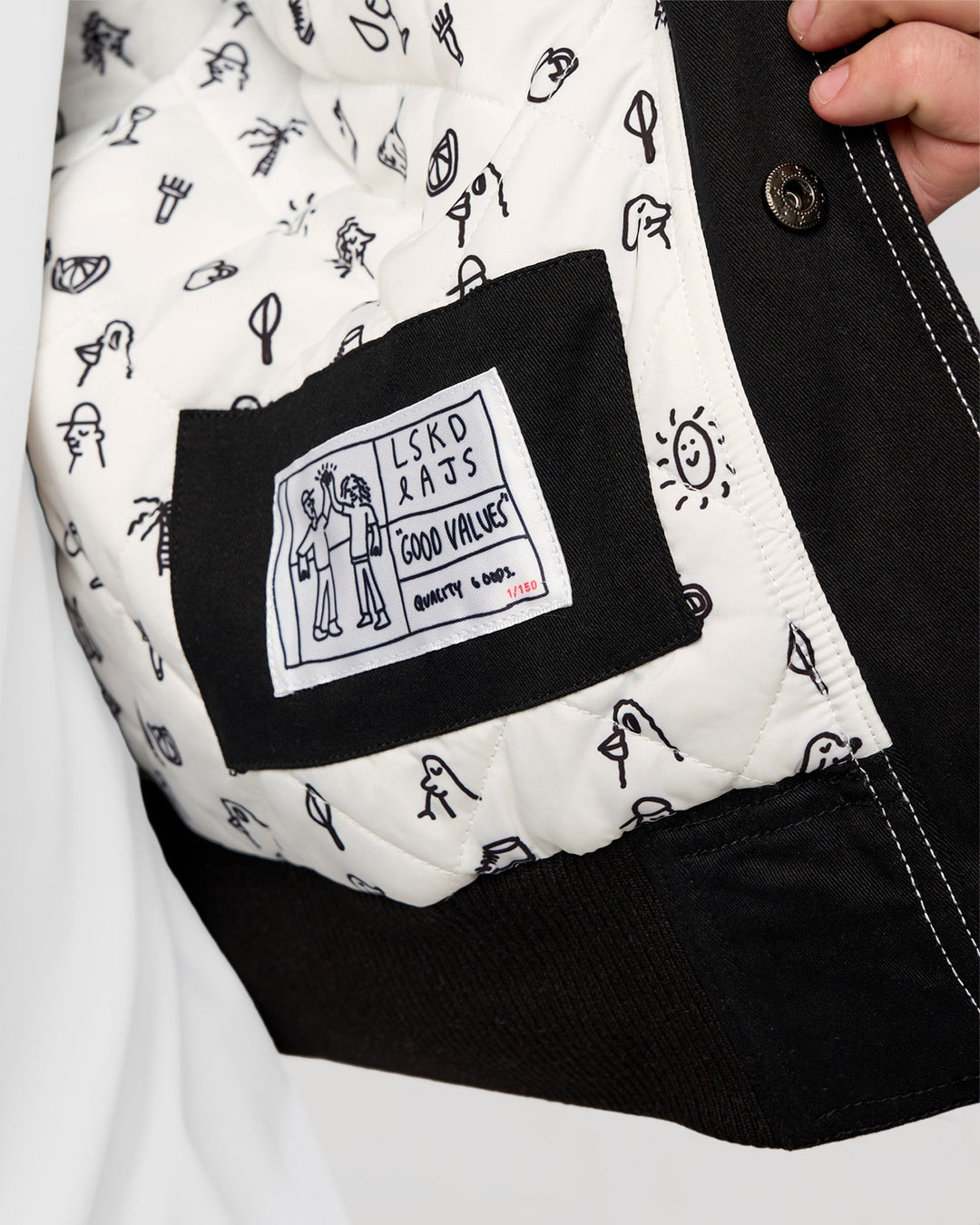 Man wearing Andrew J. Steel x LSKD Bomber Jacket - Black | Model:Jaiden | Size:L - view 11