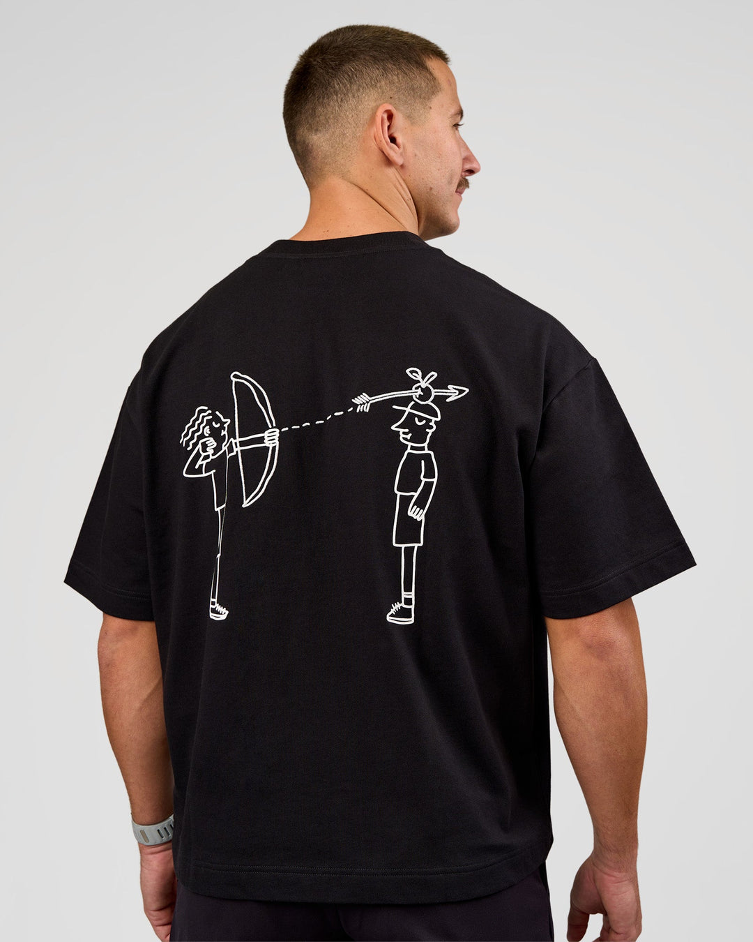 Man wearing Andrew J. Steel x LSKD Heavyweight Boxed Tee - Black | Model:Jaiden | Size:L - view 2