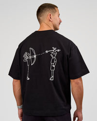 Man wearing Andrew J. Steel x LSKD Heavyweight Boxed Tee - Black | Model:Jaiden | Size:L | Thumbnail Index: 1