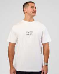 Man wearing Andrew J. Steel x LSKD Heavyweight FLXCotton Oversized Tee - White | Model:Jaiden | Size:L | Thumbnail Index: 10