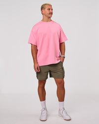 Man wearing Bree Heavyweight Oversized Tee - Pink Rose | Model:Jaiden | Size:L | Thumbnail Index: 11