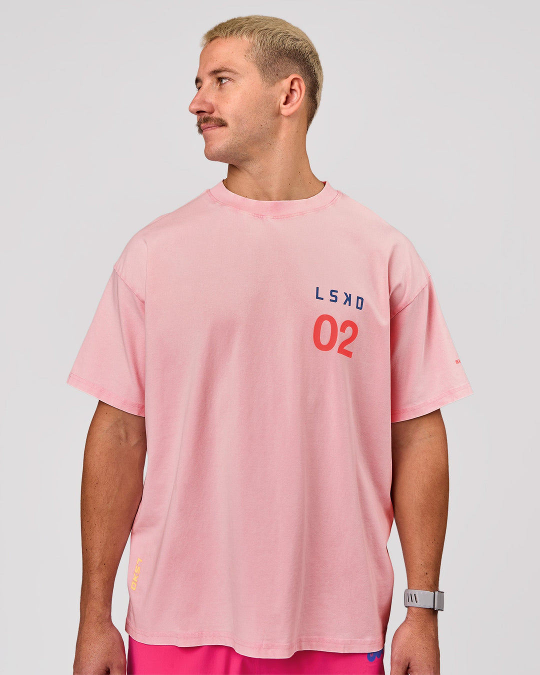 Man wearing Hybrid Elements Heavyweight FLXCotton Oversized Tee  - Marshmallow Washed | Model:Jaiden | Size:L - view 2