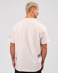 Man wearing Hybrid Elements Heavyweight FLXCotton Oversized Tee  - Silver Marl | Model:Jaiden | Size:L | Thumbnail Index: 6