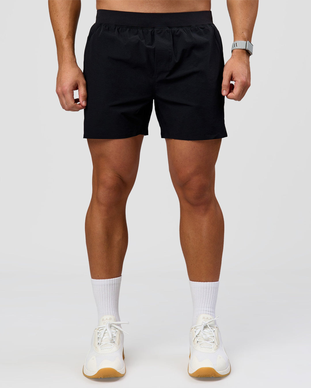 Man wearing Hybrid Lined 5" Short - Black-Reflective | Model:Jaiden | Size:L - view 6