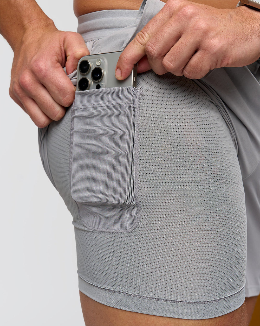 Man wearing Pace 5" Lined Running Short - Alloy | Model:Jaiden | Size:L - view 3
