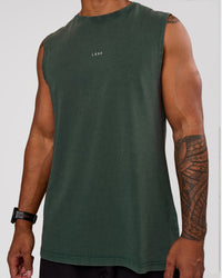 Man wearing Base FLXCotton Tank - Midnight Green Washed | Model:Xav | Size:L | Thumbnail Index: 1