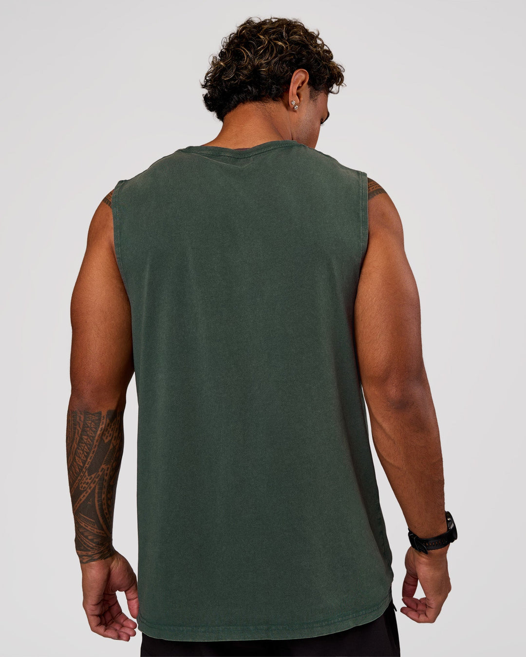 Man wearing Base FLXCotton Tank - Midnight Green Washed | Model:Xav | Size:L - view 3