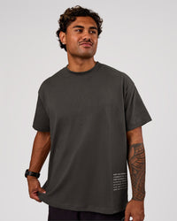 Man wearing Block Heavyweight Oversized Tee  - Onyx-Alloy | Model:Xav | Size:L | Thumbnail Index: 1