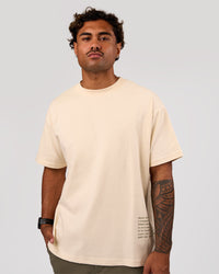Man wearing Block Heavyweight Oversized Tee  - Vanilla Bean | Model:Xav | Size:L | Thumbnail Index: 1