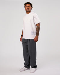 Man wearing Block Heavyweight Oversized Tee  - White-Power Cobalt | Model:Xav | Size:L | Thumbnail Index: 10