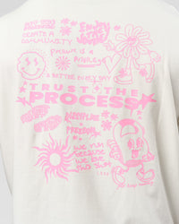 Man wearing Built On Values FLXCotton Oversized Tee - Off White-Pink Rose | Model:Xav | Size:L