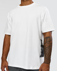 Man wearing Clear Vision Heavyweight FLXCotton Oversized Tee - White-Black | Model:Xav | Size:L | Thumbnail Index: 11