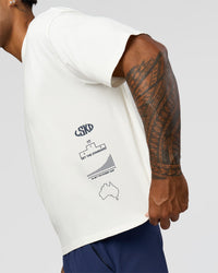 Man wearing Greatest of All Time Heavyweight FLXCotton Boxed Tee - Off White Washed | Model:Xav | Size:L | Thumbnail Index: 5