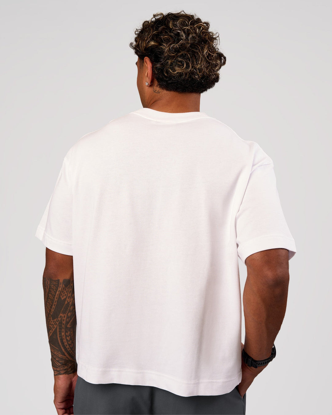 Man wearing Progression Super Heavyweight Boxed Tee - White-Black | Model:Xav | Size:L - view 6