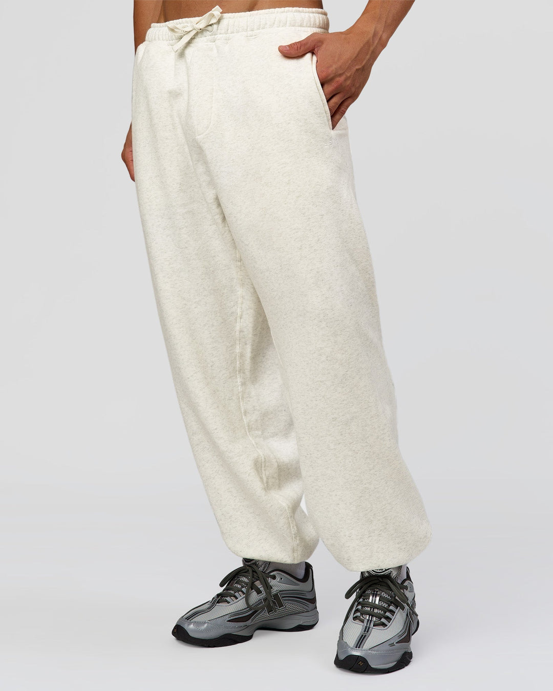 Man wearing Base Baggy Cuffed Track Pant - Silver Marl | Model:Albert | Size:M - view 6