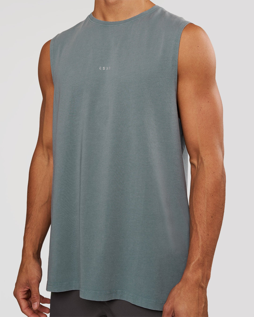 Man wearing Base FLXCotton Tank - Blue Mirage Washed | Model:Albert | Size:M - view 1