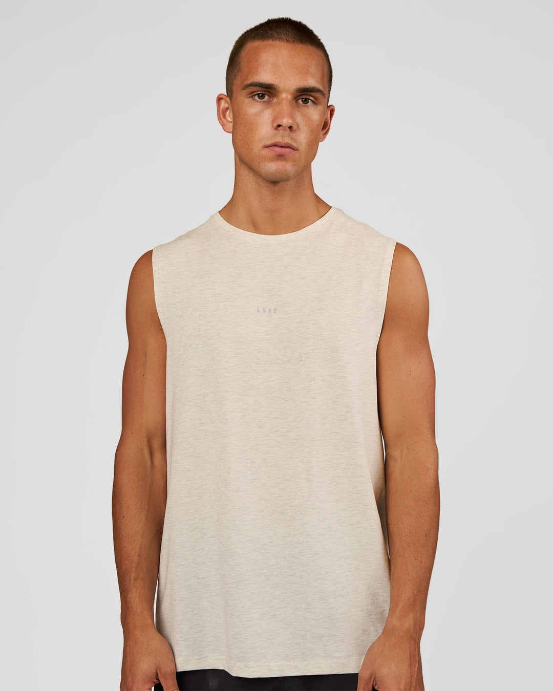 Man wearing Base FLXCotton Tank - Silver Marl | Model:Albert | Size:M - view 1